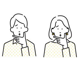 顔に手を当てて悩む男女のイラスト素材セット