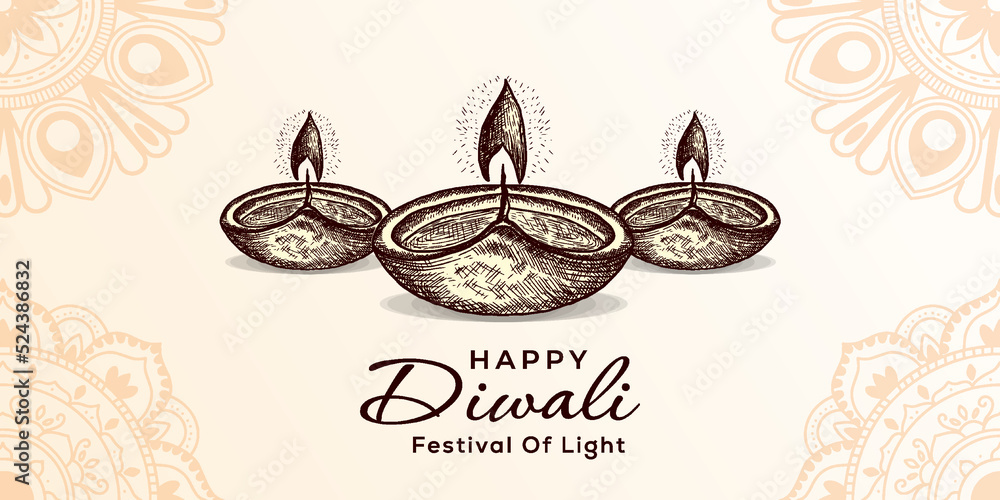 Wall mural hand drawn diwali festival background illustration