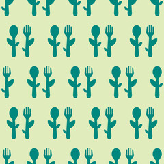 Cutlery icon seamless pattern, spoon and fork nature background