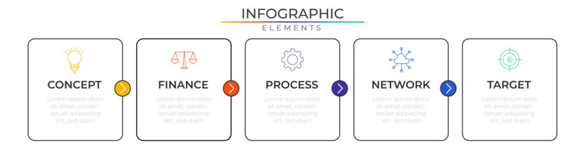 Rectangle options infographic elements concept design vector with icons. Business workflow network project template for presentation and report.