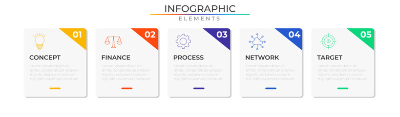 Square simple infographic elements concept design vector with icons. Business workflow network project template for presentation and report.