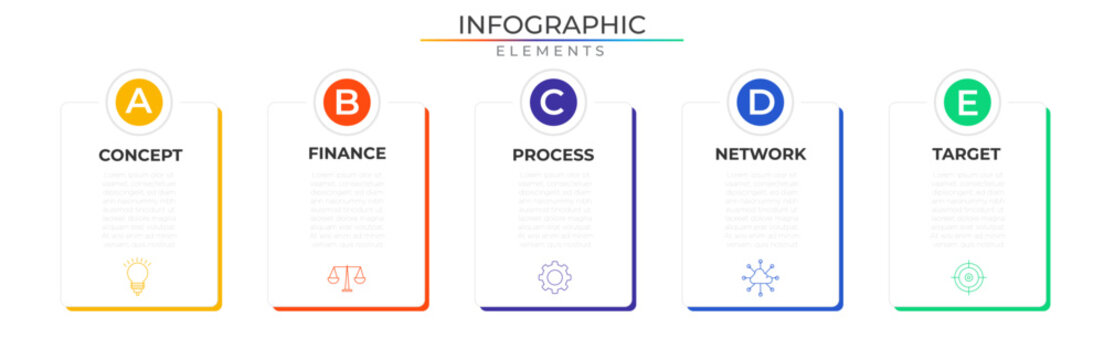 Project infographic elements concept design vector with icons. Business workflow network template for presentation and report.