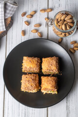 Traditional turkish new dessert cold milky baklava with pistachio (Turkish name; soguk baklava)