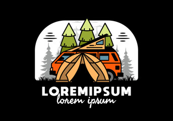 Camping with tent and car illustration design