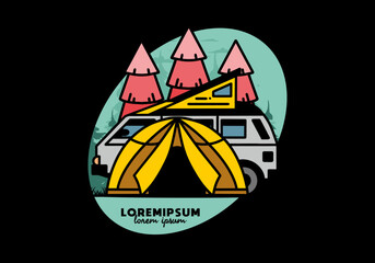 Camping with tent and car illustration design