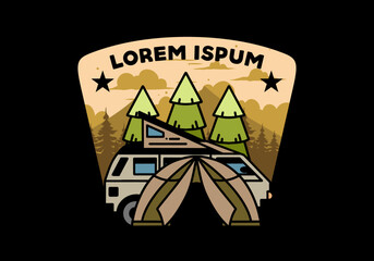 Camping with tent and car illustration design