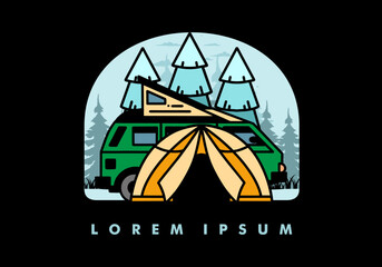 Camping with tent and car illustration design