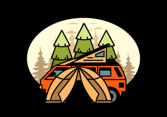 Camping with tent and car illustration design