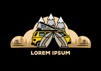 Camping with tent and car illustration design