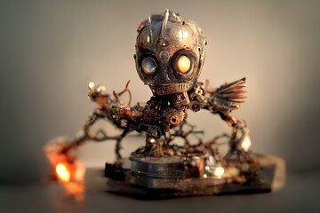 Metal figurine made of scrap, 3d illustration