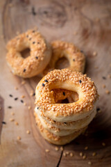 Turkish Bagel with sesame seeds or salty ring cookies. Turkish name; Kandil simidi or tuzlu halka kurabiye