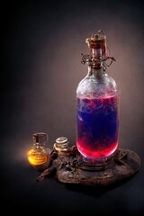 Magic potion bottle, digital art style, 3d Illustration