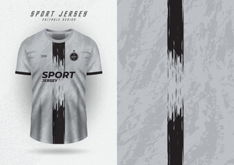 Background mockup for sports jersey, jersey, running shirt, gray with black center stripe pattern.