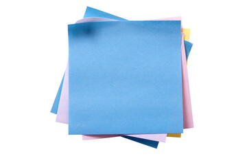 Untidy pile various colors blue square sticky post it note isolated transparent background photo...