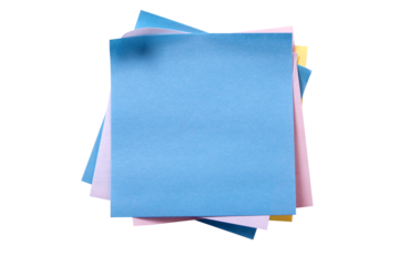 Untidy pile various colors blue square sticky post it note isolated transparent background photo PNG file
