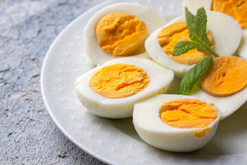 Boiled sliced egg, food photo
