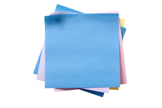 Untidy pile various colors blue square sticky post it note isolated transparent background photo PNG file