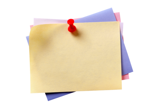 Various colors yellow oblong sticky post it note pushpin isolated transparent background photo PNG file