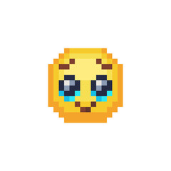 Face holding back tears. Cartoon character. Pixel art style. 8-bit style icon. Isolated abstract vector illustration.