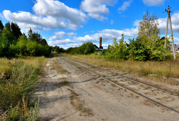 Fototapeta na wymiar Railway track on the outskirts of the village on a summer day
