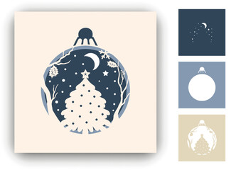Spruce in Christmas ball. layers have different colors. Vector illustration