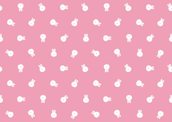 真ん丸な顔のウサギ模様　シームレスパターン（ピンク）