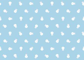 真ん丸な顔のウサギ模様　シームレスパターン（水色）