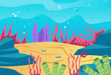 Illustration Vector graphic of Marine Life Landscape. Ocean underwater world. Ocean nature inhabitants fit for Marine underwater life etc.
