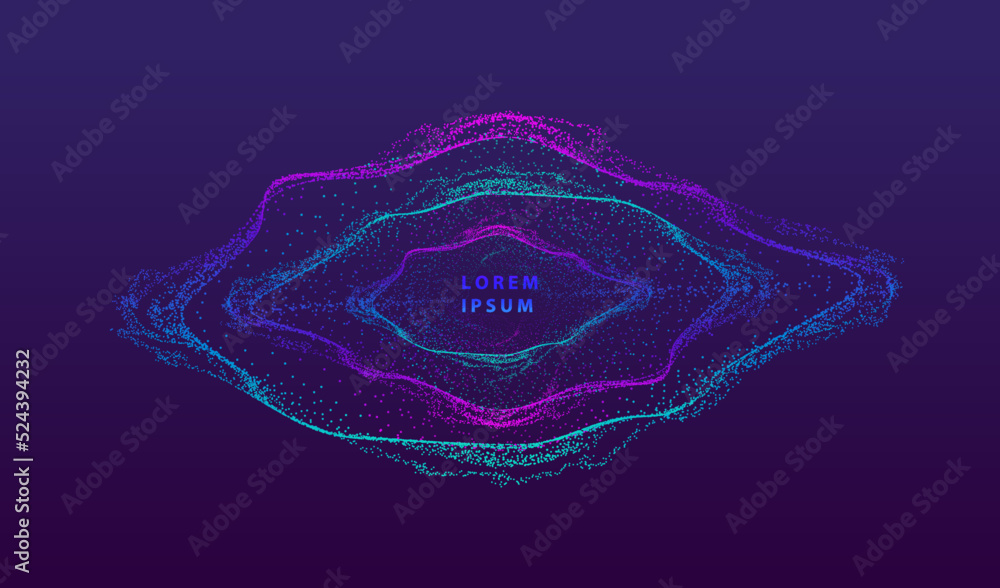 Poster particle liquid dots glowing abstract background. neon explosion splash surface shapes design. moder