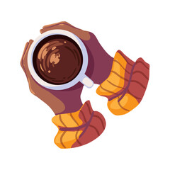 top view hands with coffee