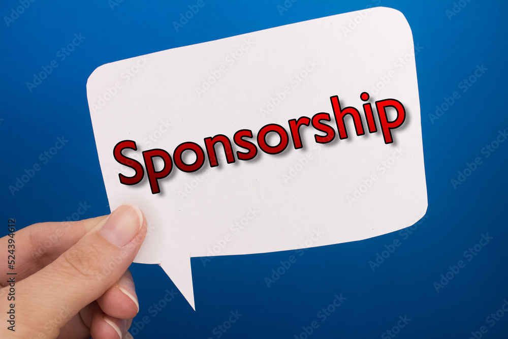Poster speech bubble in front of colored background with sponsorship text.