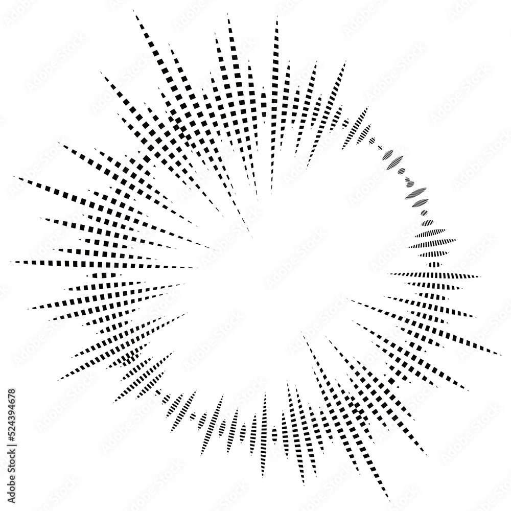Poster bursting rays. sunburst frame. abstract equalizer element with dotted lines for design. vector illus