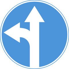 A sign to move straight or to the left. Blue circle.