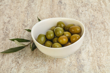 Tasty marinated olives in the bowl