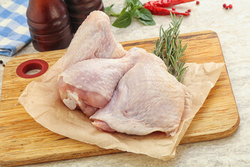 Raw chicken thighs, leg and wing