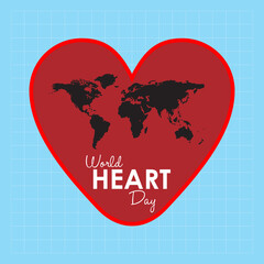 Vector illustration on the theme of World Heart day observed each year on September 29th worldwide. Red heart vector with blue background