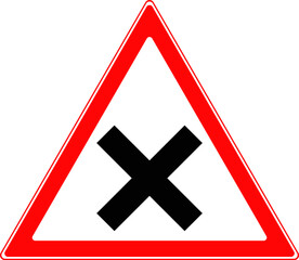 Road sign intersection of equivalent roads. Vector image.