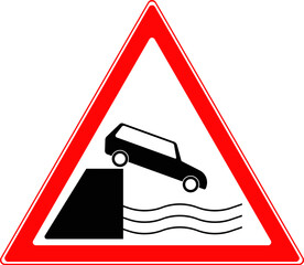 Road sign, exit to the embankment. Vector image.