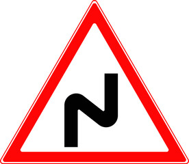 Triangular road sign, double right turn. Vector image.