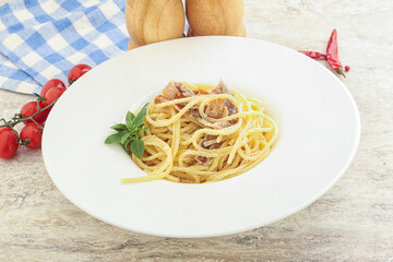 Spaghetti carbonara pasta with bacon