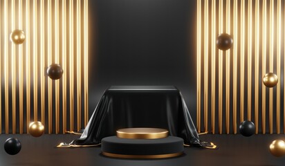 3D rendering of blank product background for cream cosmetics Modern black podium background