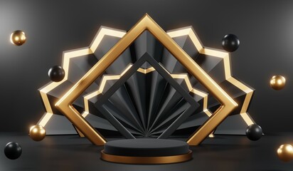 3D rendering of blank product background for cream cosmetics Modern black podium background