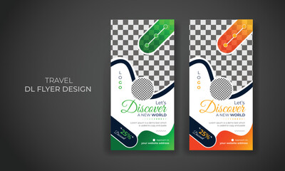 Modern travel and tourism rack card or business dl flyer poster template design with editable banner set