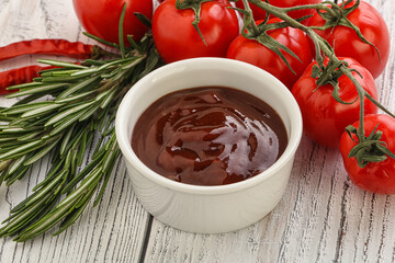Tomato barbecue sauce on the bowl