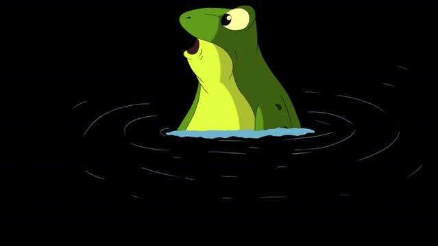Little green frog jumps out of the water alpha mate