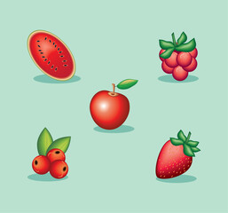 realistic red fruits, icons
