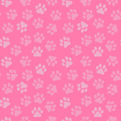  seamless pattern pink paws, dog and cat paw prints
