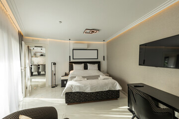 Interior of a luxury bedroom with marble floor