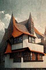 Fototapeta na wymiar Tudor style architecture, digital art , 3d illustration