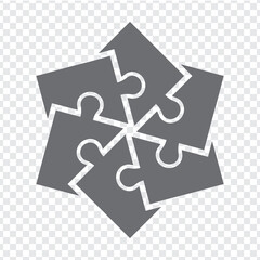 Simple icon star puzzle in gray. Simple icon polygon puzzle of the six elements  on transparent background for your web site design, app, UI. EPS10.
